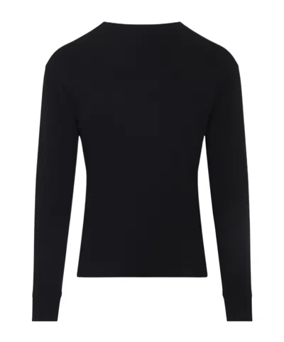 Tom Ford Mens Black Henley Ribbed Relaxed-fit Cotton-blend T-shirt In Black