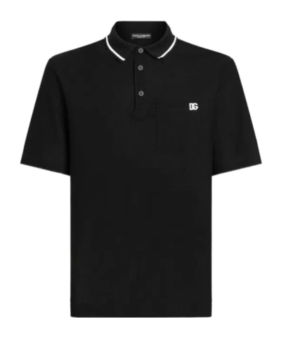 Dolce & Gabbana Polo Shirt In Piqué De Coton In Black