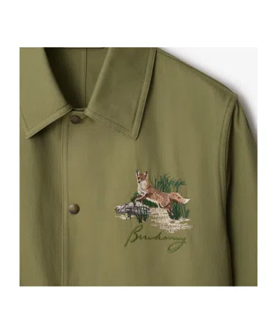 Burberry Cotton Jacket With Collar And Embroidered Detail In Green