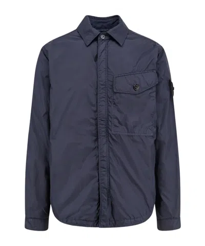 Stone Island Recycled Nylon Jacket Featuring Removable Patch In Blue