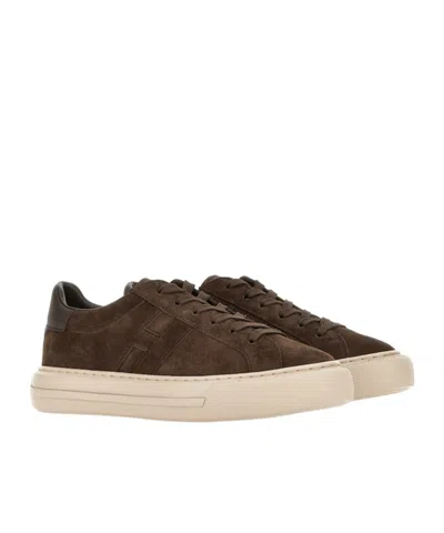 Hogan H691 Lace-up Sneakers With Suede Upper And Memory Foam Comfort In Brown