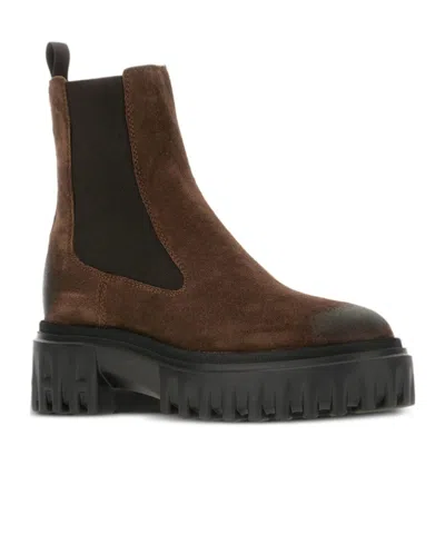 Hogan Chunky Sole Ankle Boots With Elastic Panels In Brown
