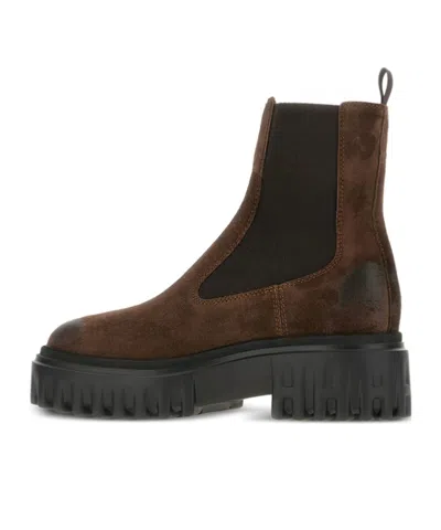 Hogan Chunky Sole Ankle Boots With Elastic Panels In Brown