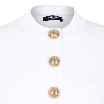 Balmain Crewneck Ribbed Cardigan Short Sleeves In White