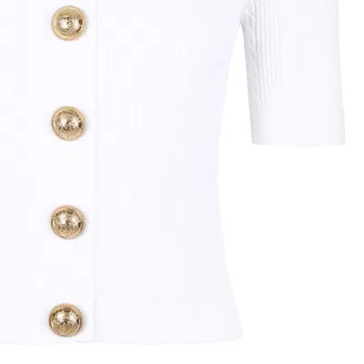 Balmain Crewneck Ribbed Cardigan Short Sleeves In White