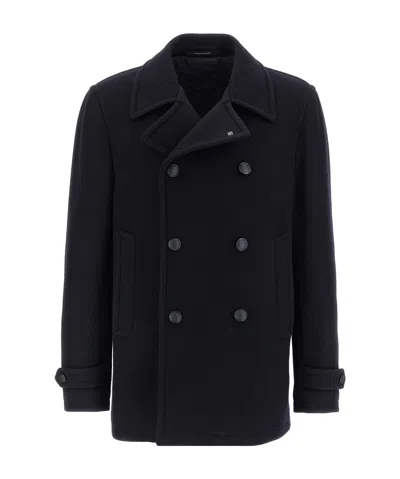 Tagliatore Black Double-breasted Coat With Wide Notched Revers In Black