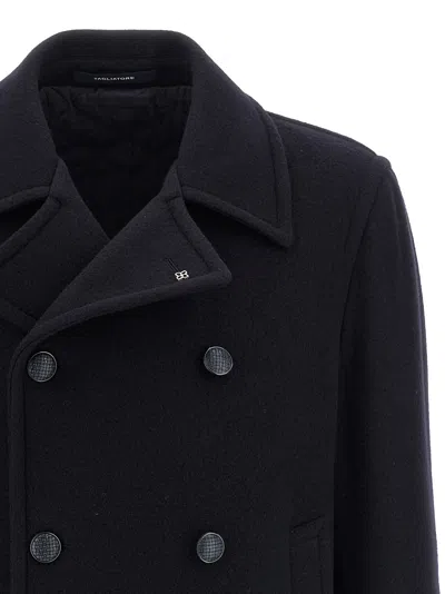 Tagliatore Black Double-breasted Coat With Wide Notched Revers In Black
