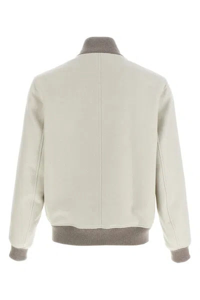 Brunello Cucinelli Wool Bomber Jacket Puffer Jackets White In Neutral