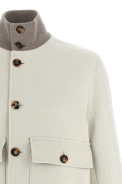 Brunello Cucinelli Wool Bomber Jacket Puffer Jackets White In Neutral