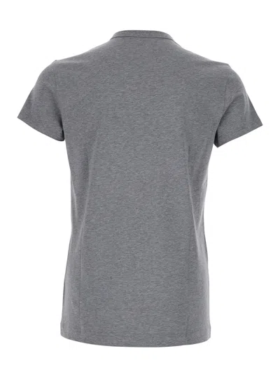Dolce & Gabbana Grey Crewneck T-shirt With Tonal Logo Lettering Embroidery On The Front In Gray