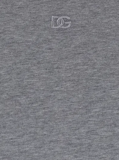 Dolce & Gabbana Grey Crewneck T-shirt With Tonal Logo Lettering Embroidery On The Front In Gray