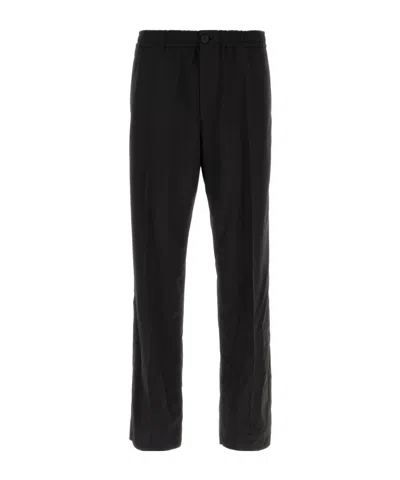 Ferragamo Trousers Wool Blend Elastic Waistband In Black