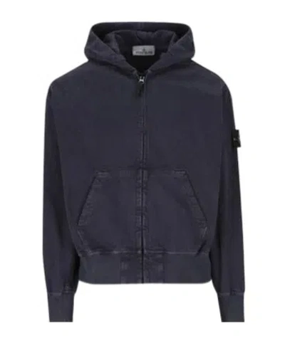 Stone Island Oversized Fit Hooded Zip-up Sweatshirt In Blue
