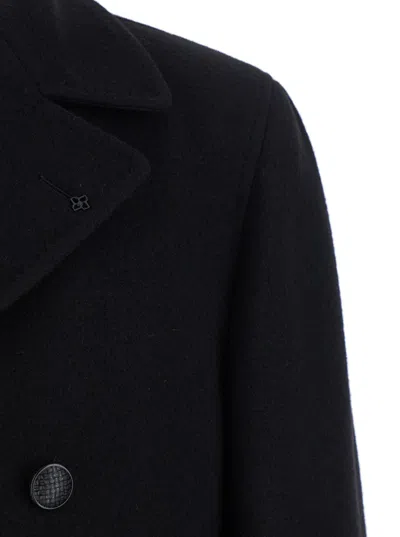 Tagliatore 'arden' Black Double-breasted Coat With Notched Revers