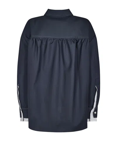 Marni Womens 00b99 Contrast-cuff Relaxed-fit Wool Shirt In Blue