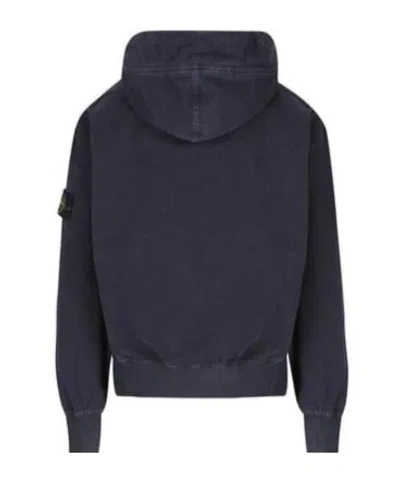 Stone Island Oversized Fit Hooded Zip-up Sweatshirt In Blue