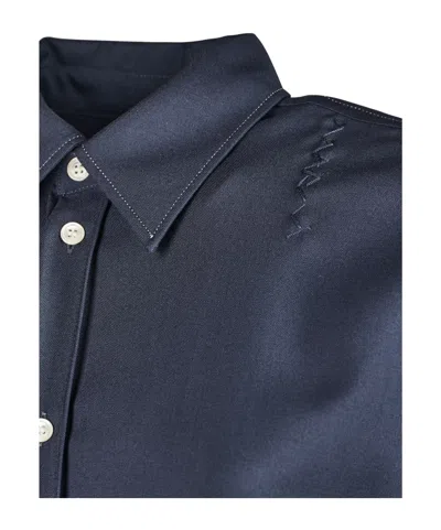 Marni Womens 00b99 Contrast-cuff Relaxed-fit Wool Shirt In Blue