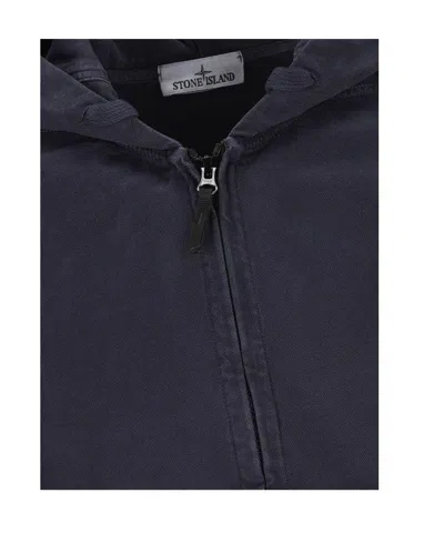 Stone Island Oversized Fit Hooded Zip-up Sweatshirt In Blue
