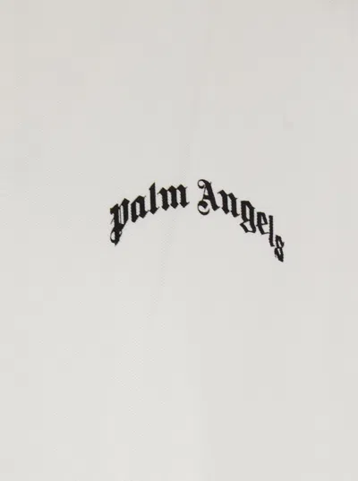 Palm Angels White Polo Shirt With Classic Collar And Logo On The Front In Metallic