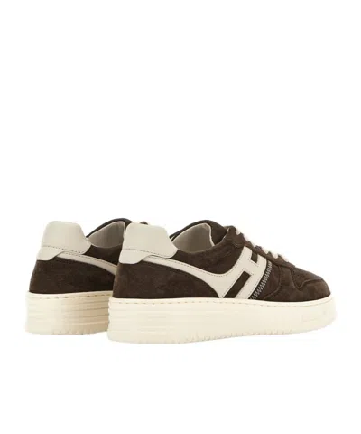 Hogan Leather Sneakers With Suede Finish And Rubber Sole In Brown