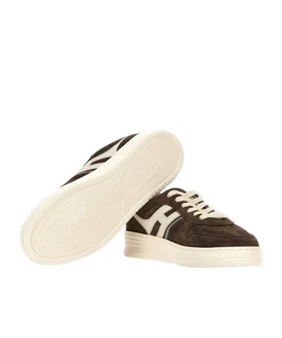 Hogan Leather Sneakers With Suede Finish And Rubber Sole In Brown