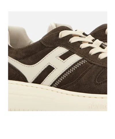 Hogan Leather Sneakers With Suede Finish And Rubber Sole In Brown