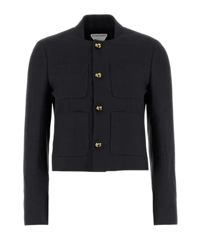 Bottega Veneta Cotton Blend Blazer Front Pockets In Black