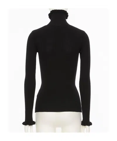 Valentino Garavani Ruffle Trim Rib Virgin Wool Sweater In Black