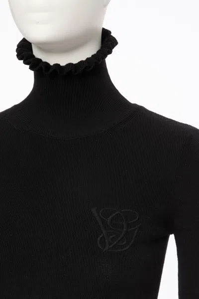 Valentino Garavani Ruffle Trim Rib Virgin Wool Sweater In Black