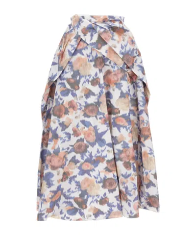 Erdem Womens Painted Rose White Floral Flared Cotton-blend Midi Skirt In Pink