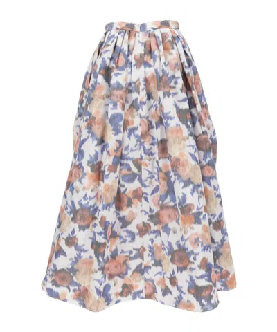 Erdem Womens Painted Rose White Floral Flared Cotton-blend Midi Skirt In Pink