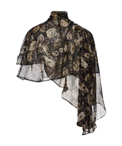 Magda Butrym Flowy High-neck Cropped Blouse In Black Print In Black