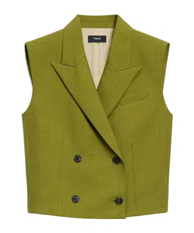 Theory Double-breasted Vest In City Twill In Green