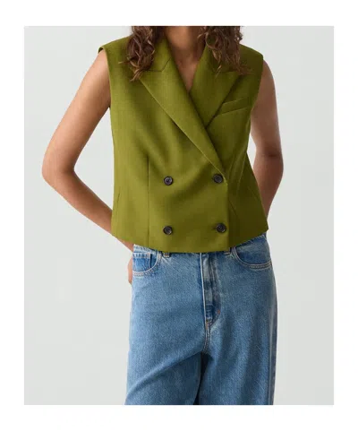 Theory Double-breasted Vest In City Twill In Green