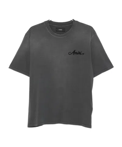 Amiri Men Cotton T-shirt With Embroidery In Gray