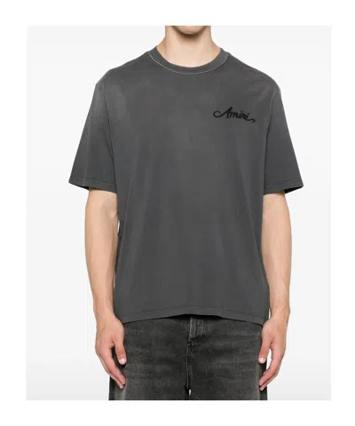 Amiri Men Cotton T-shirt With Embroidery In Gray