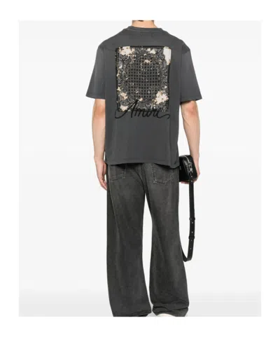 Amiri Men Cotton T-shirt With Embroidery In Gray