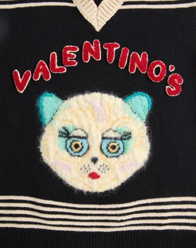 Valentino Virgin Wool Le Chat De La Maison Sweater Vest In Multi