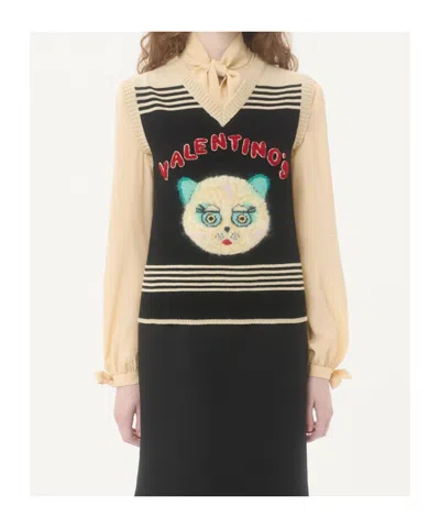 Valentino Virgin Wool Le Chat De La Maison Sweater Vest In Multi