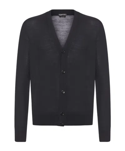 Tom Ford Fine Gauge Pure Wool Cardigan In Black