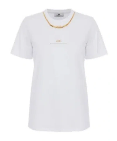 Elisabetta Franchi White Cotton Jersey T-shirt With Necklace Detail In White