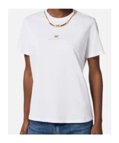 Elisabetta Franchi White Cotton Jersey T-shirt With Necklace Detail In White