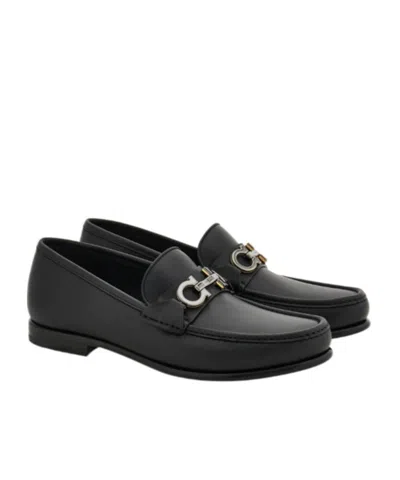 Ferragamo Moccasin With Gancini Decoration In Black