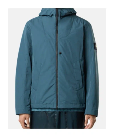 Stone Island Micro Twill Padded Hood Jacket In Blue