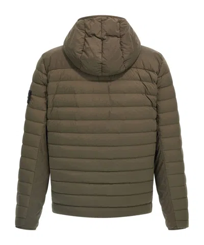 Stone Island Drawstring Hooded Quilted Side Zip Jacket In Brown