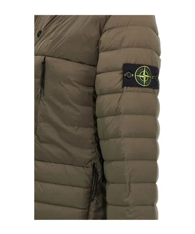 Stone Island Drawstring Hooded Quilted Side Zip Jacket In Brown