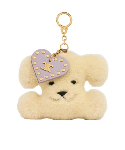 Celine Triomphe Pom-pom Charm In Shearling And Calfskin In Yellow