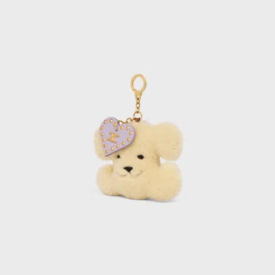 Celine Triomphe Pom-pom Charm In Shearling And Calfskin In Yellow
