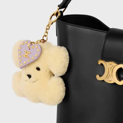 Celine Triomphe Pom-pom Charm In Shearling And Calfskin In Yellow