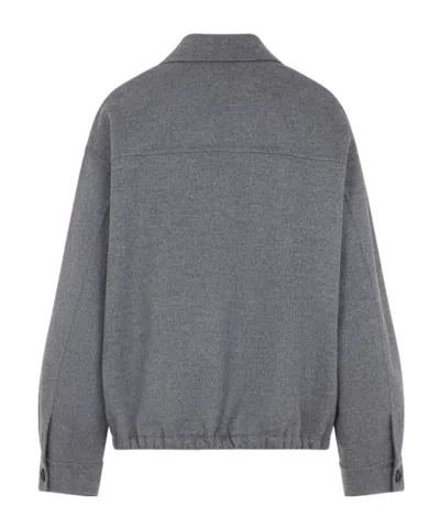 Miu Miu Logo-patch Zip-up Bomber Jacket In Wool In Gray